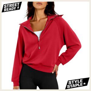 Cropped Half Zip Pullover Sweatshirt Long Sleeve Casual Wear